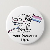 Badge Rond 7,6 Cm PRONONOUNS mignon Axolotl avec drapeau Bigender Pr (Devant)