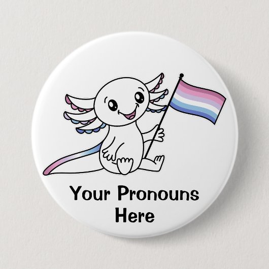 Badge Rond 7,6 Cm PRONONOUNS mignon Axolotl avec drapeau Bigender Pr (Devant)