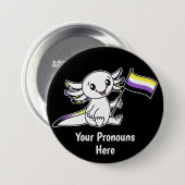 Badge Rond 7,6 Cm PRONONOUNS Symte Axolotl Non binaire Pride drapeau (Devant & derrière)