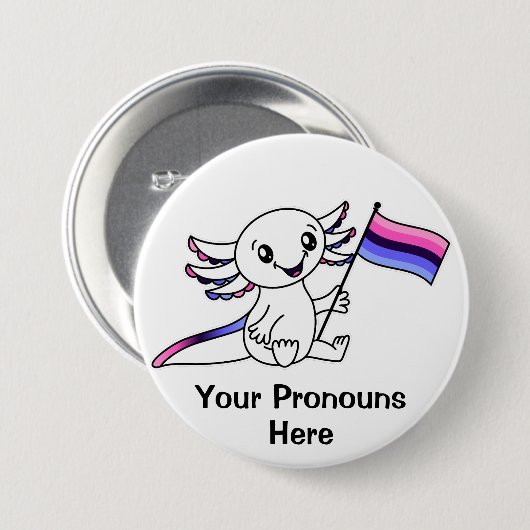 Badge Rond 7,6 Cm PRONONOUNS Symte Axolotl Omnisexual Pride drapeau (Devant & derrière)