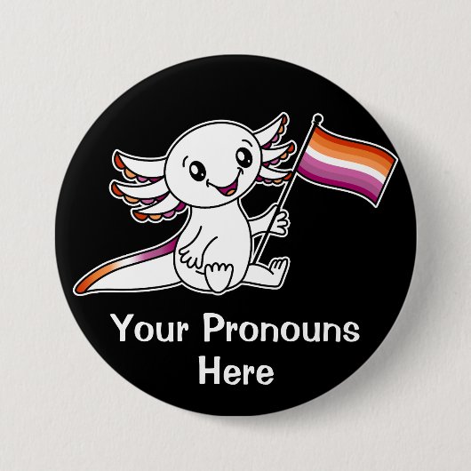 Badge Rond 7,6 Cm PRONOUNS mignon Axolotl avec drapeau de la fierté (Devant)