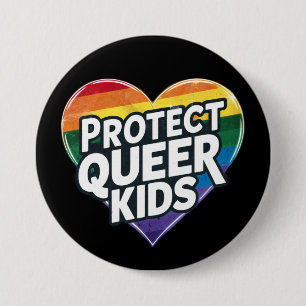 Badge Rond 7,6 Cm Protéger les enfants queer Cœur arc-en-ciel Fie