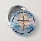 BADGE ROND 7,6 CM PSALM 40:17 AMERICAN FLAG JESUS CRUCIFIX SCRIPTURE (Devant & derrière)