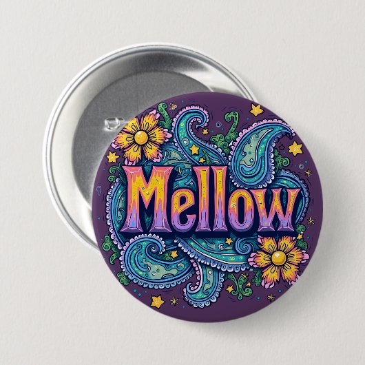 Badge Rond 7,6 Cm Psychédélique Super "Mellow" Retro Hippie Art (Devant & derrière)