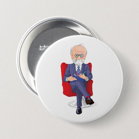Badge Rond 7,6 Cm Psychologue en costume avec Bloc-notes assis (Devant & derrière)