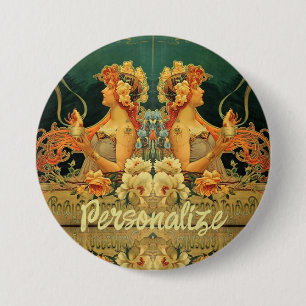 Badge Rond 7,6 Cm Publicité florale pour chocolat chaud Art nouveau