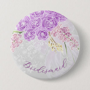 Badge Rond 7,6 Cm Puerto Madero Lilac Bow et Bouquet-Demoiselle d'ho