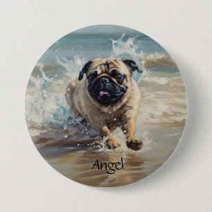 Badge Rond 7,6 Cm Pug heureux à la plage personnalisable