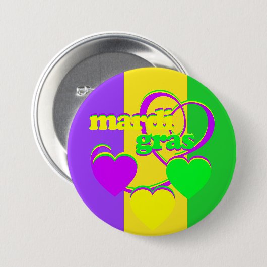 Badge Rond 7,6 Cm Purple Vert Jaune New Orleans Mardi Gras (Devant & derrière)