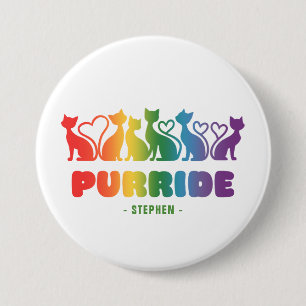 Badge Rond 7,6 Cm Purride - Rainbow Cat Silhouette LGBTQ+ Pride Pun