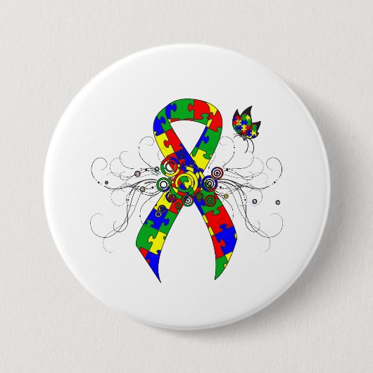 Badge Rond 7,6 Cm Puzzle Ruban papillon (Devant)