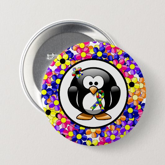 Badge Rond 7,6 Cm Puzzle Ruban Penguin (Devant & derrière)