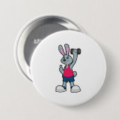 Badge Rond 7,6 Cm Rabbit à Fitness avec Dumbbell (Devant & derrière)