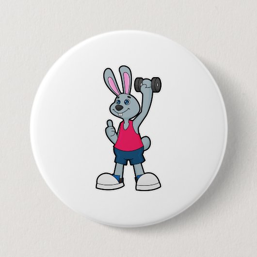 Badge Rond 7,6 Cm Rabbit à Fitness avec Dumbbell (Devant)