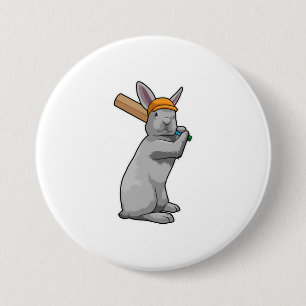 Badge Rond 7,6 Cm Rabbit au cricket avec chauve-souris de cricket