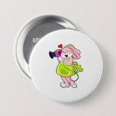 Badge Rond 7,6 Cm Rabbit comme coiffeur avec sèche-cheveux (Devant & derrière)