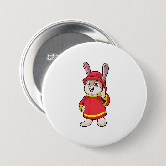 Badge Rond 7,6 Cm Rabbit comme pompier avec casque (Devant & derrière)