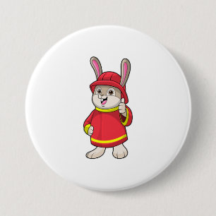 Badge Rond 7,6 Cm Rabbit comme pompier avec casque