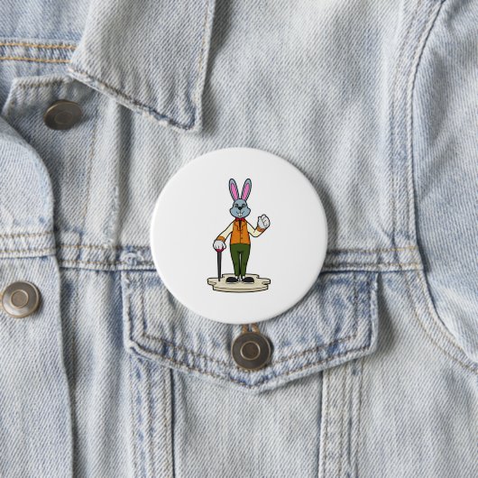 Badge Rond 7,6 Cm Rabbit en Gentleman avec canne (En situation)