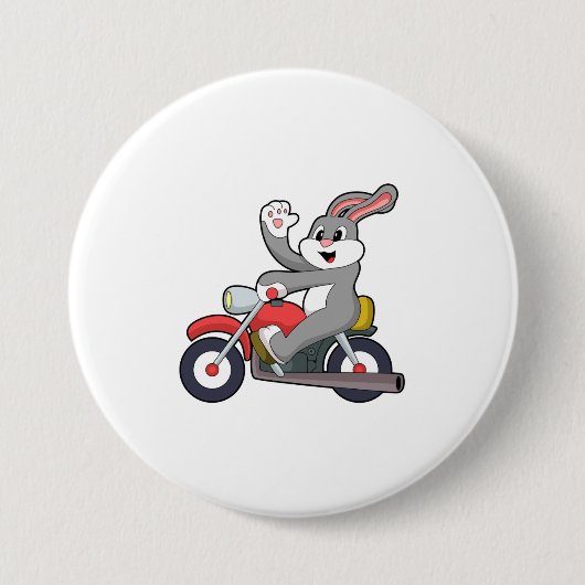 Badge Rond 7,6 Cm Rabbit en tant que Biker avec Motorcycle.PNG (Devant)