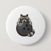 Badge Rond 7,6 Cm Raccoon à Bowling avec Bowling (Devant)