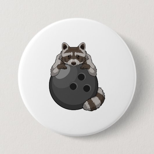 Badge Rond 7,6 Cm Raccoon à Bowling avec Bowling (Devant)