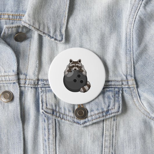 Badge Rond 7,6 Cm Raccoon à Bowling avec Bowling (En situation)