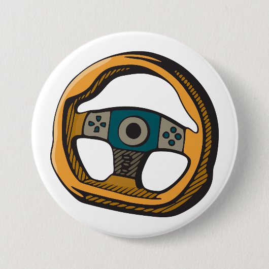 Badge Rond 7,6 Cm Racing Steering Wheel Controller Gamer (Devant)