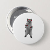 Badge Rond 7,6 Cm Racoon à Fitness avec Dumbbells (Devant & derrière)