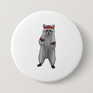 Badge Rond 7,6 Cm Racoon à Fitness avec Dumbbells