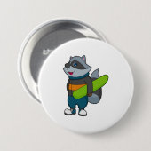 Badge Rond 7,6 Cm Racoon as Snowboarder avec snowboard (Devant & derrière)