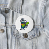 Badge Rond 7,6 Cm Racoon as Snowboarder avec snowboard (En situation)