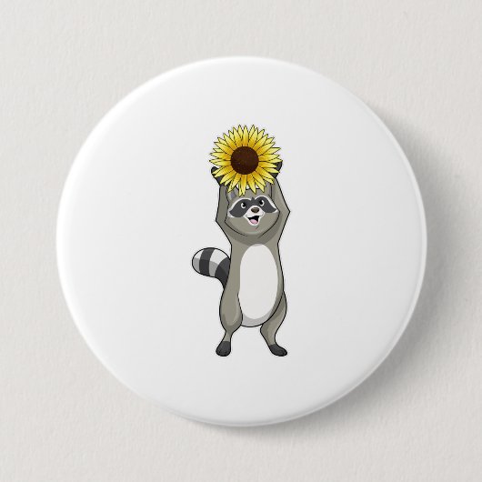 Badge Rond 7,6 Cm Racoon avec tournesol (Devant)