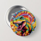 Badge Rond 7,6 Cm Rainbow dinosaure heureux anniversaire fille (Devant & derrière)