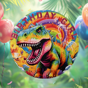 Badge Rond 7,6 Cm Rainbow dinosaure heureux anniversaire fille