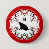 Badge Rond 7,6 Cm Rat de Nouvel An chinois aux fleurs rouges (Devant)