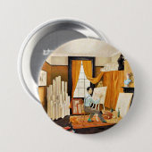 Badge Rond 7,6 Cm Ravilieux - Edward Bawden Travaillant dans son Stu (Devant & derrière)