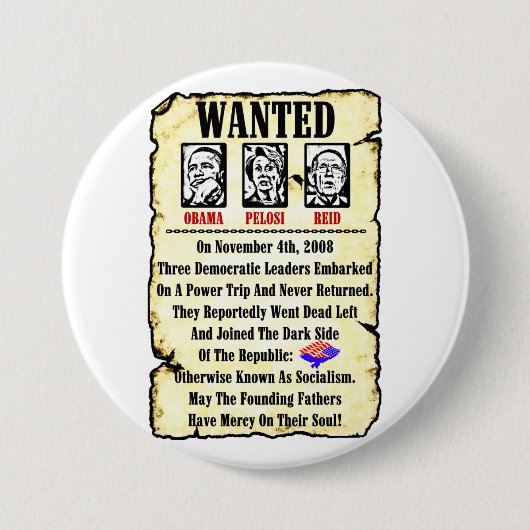 Badge Rond 7,6 Cm Recherché : Obama, Pelosi, Reid (Devant)