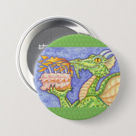 BADGE ROND 7,6 CM RÉCOLTE D'INCENDIE DRAGON ÉCLAIRANT LES BOUGIES D' (Devant & derrière)