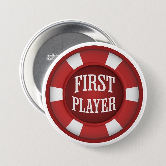Badge Rond 7,6 Cm Red Poker Chip Premier Jeu Joueur (Devant & derrière)