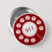Badge Rond 7,6 Cm Red Rotary Phone Dial 911 Emergency Number (Devant & derrière)
