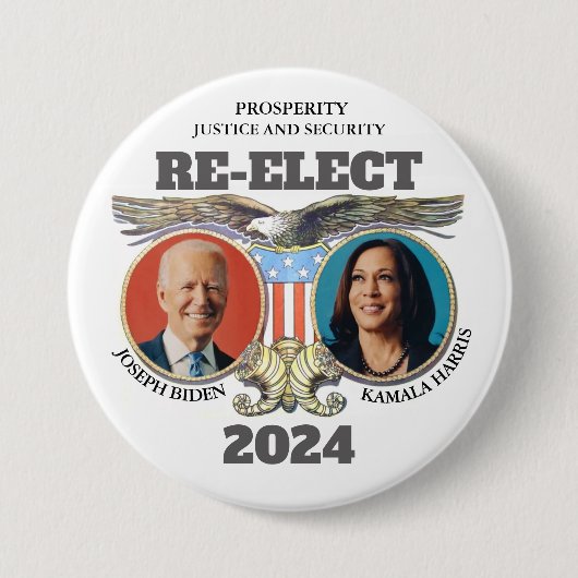 Badge Rond 7,6 Cm Réélire Biden Harris (Devant)