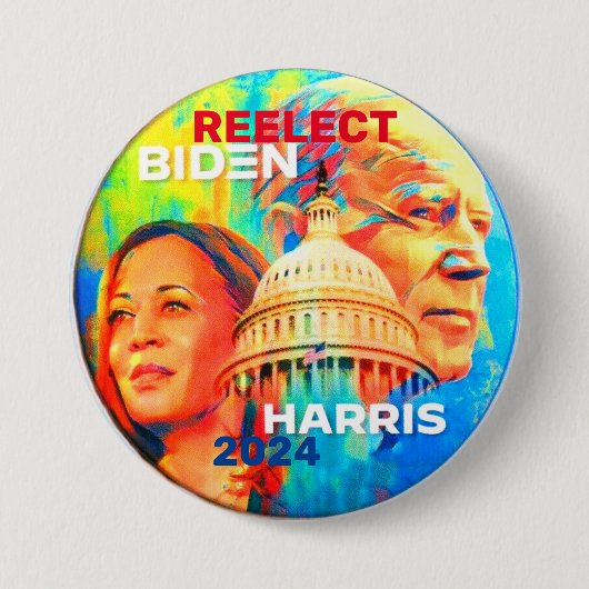 Badge Rond 7,6 Cm Réélire Biden Harris 2024 (Devant)