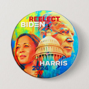 Badge Rond 7,6 Cm Réélire Biden Harris 2024