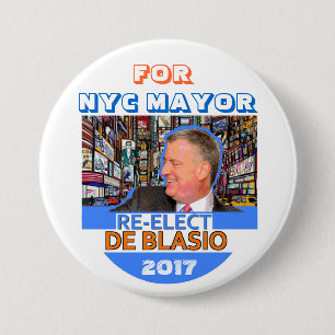 Badge Rond 7,6 Cm Réélisez Bill de Blasio maire en 2017