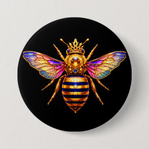 Badge Rond 7,6 Cm Reine Abeille Avec Couronne