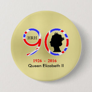 Badge Rond 7,6 Cm Reine Elizabeth II d'Angleterre 90e anniversaire