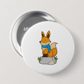 Badge Rond 7,6 Cm Renard avec Écharpe sur Rocher (Devant & derrière)