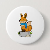 Badge Rond 7,6 Cm Renard avec Écharpe sur Rocher (Devant)