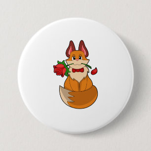 Badge Rond 7,6 Cm Renard avec fleur Rose